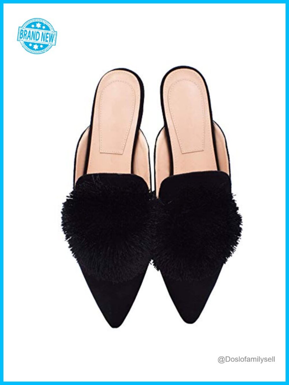 Pointed Toe Mule Backless Loafers Pom Pom Slip On Flats Casual Shoes